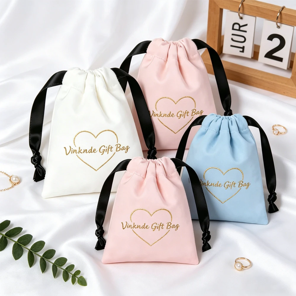 

50Pcs Custom Logo Velvet Drawstring Pouches Jewelry Packaging Bag for Ring Earring Bracelet Watch Brooch Oil Gift Flannel Bags