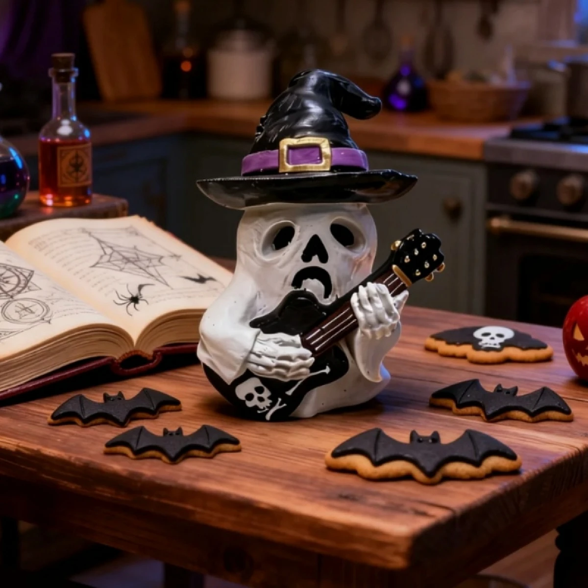 Ghost Playing the Guitar Figurine Cute Resin Halloween Spooky Decorations
