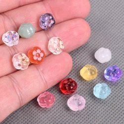 10pcs Flat Round Flower Pumpkin Shape 10mm Crystal Lampwork Glass Loose Beads for Jewelry Making