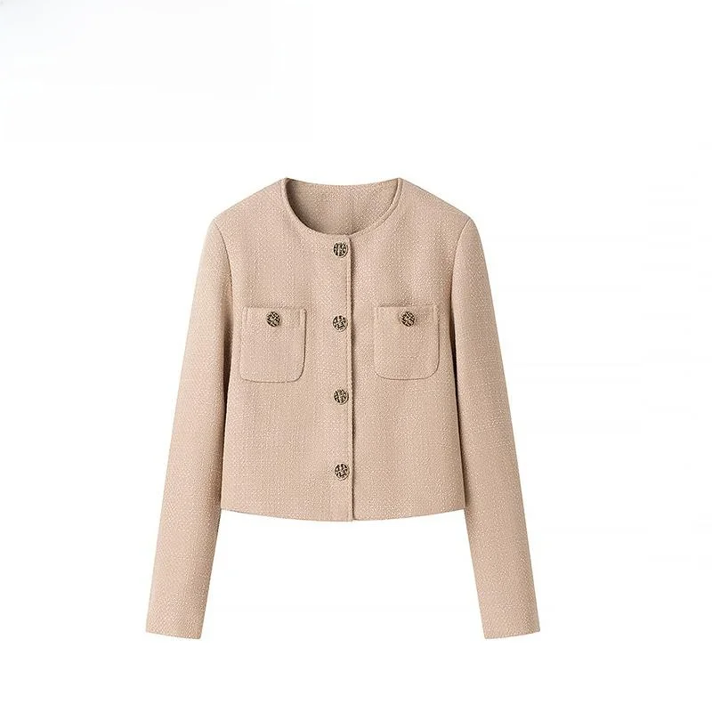 

ZBZA Весенний новый женский модный дизайн Small Fraance Sle Jaet Straight Cut Regular Sve Long Sve round Ne ort ...