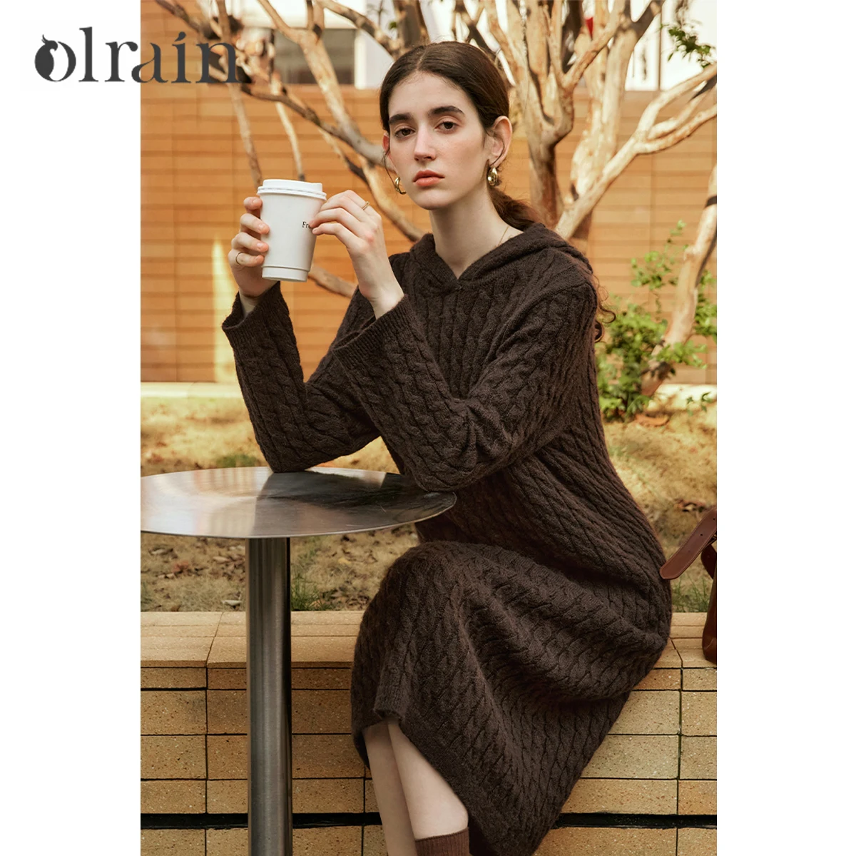 

OLrain Women's French Dress 2026 Autumn New in Hooded Long Sleeve Dresses Solid Vintage Casual Long Female Clothing O56DL86600