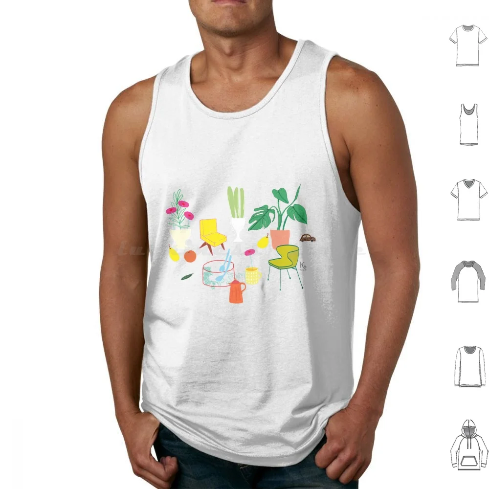 In The Garden Where The House Tank Tops Vest Sleeveless Pattern Summer Yellow Lemon Fruits Cooked Garden Chair Home