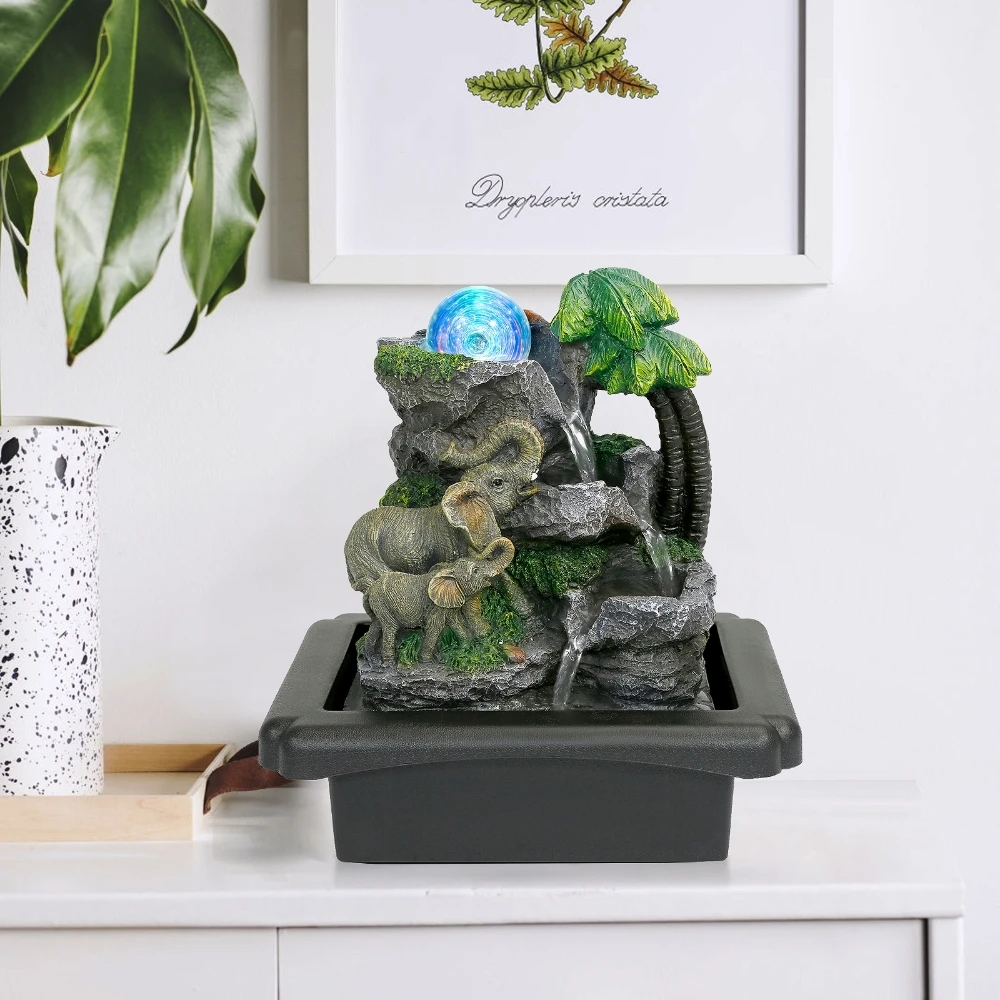 

Мини-фонтан, настольный рокарий, водопад, фигурка слона со светодиодной подсветкой, красочный шар, домашний офис, магазин, декор, подарки