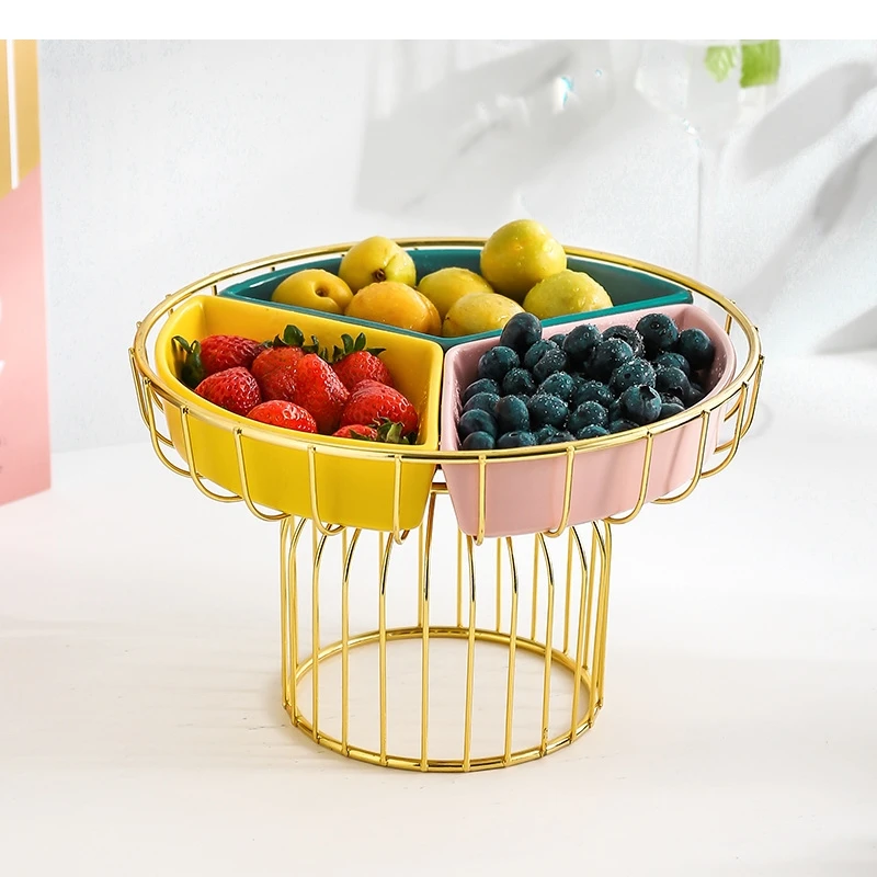 Three-color Ceramic Fruit Plates Solid Color Quality Porcelain Plate Food Dishes Dessert Dish Cake Stand Golden Kitchen Shelves