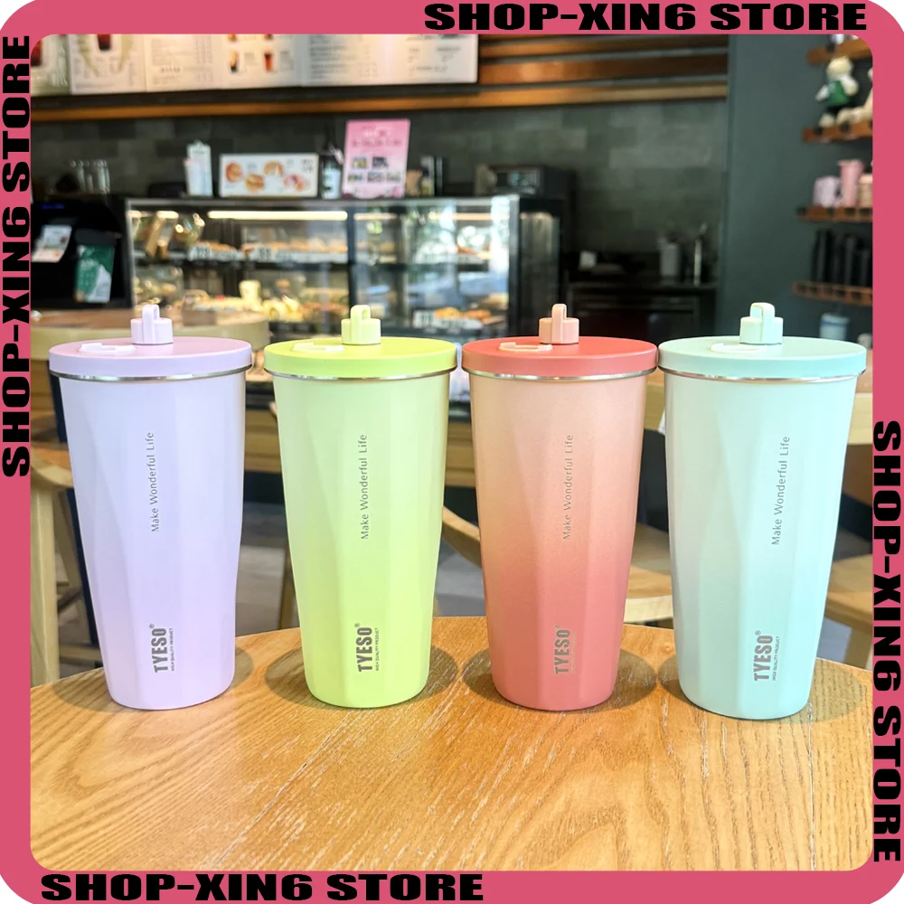 

TYESO Large Capacity Ice Cream Cup Insulated and Cold Resistant Stainless Steel Straw Coffee Cup Portable Sport Office Water Cup