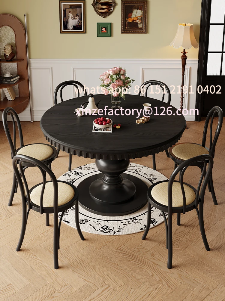 طاولة طعام وكراسي مستديرة من الخشب الصلب قابلة للتخصيص في العصور الوسطى #3