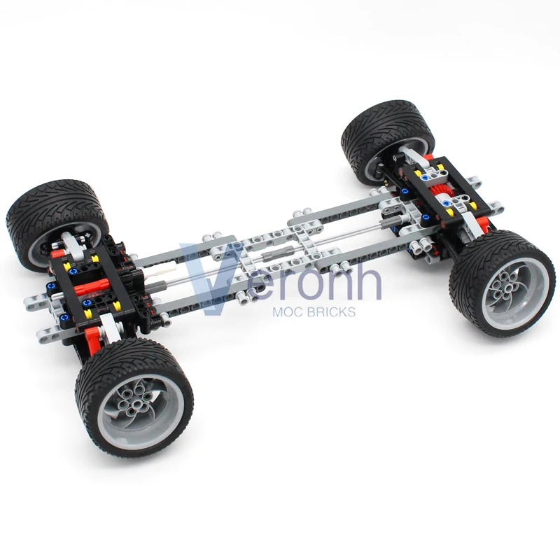 Negative Camber Technical Sport Car Chassis Builidng Blocks Kit Double Wishbone Diff Gear Suspension AWD Vehicles MOC Bricks Toy