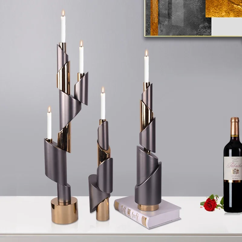 Metal Candlestick Ornaments Geometric Helical Pipe Candle Holder Wedding Centerpieces Home Decoration Accessories