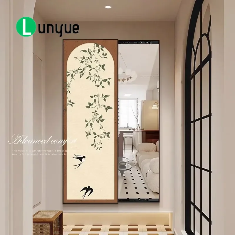 Ancient Style Decorative Painting Hidden Full Body Mirror Push Pull Wall Art for Living Room Entrance Advanced Sense Space