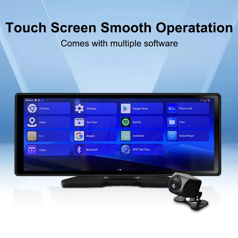 10.25 inch WIFI Android Carplay, Google GPS Navigator Multi-Media Player Universal Car, Wireless Front and Rear Dual Dash Cam