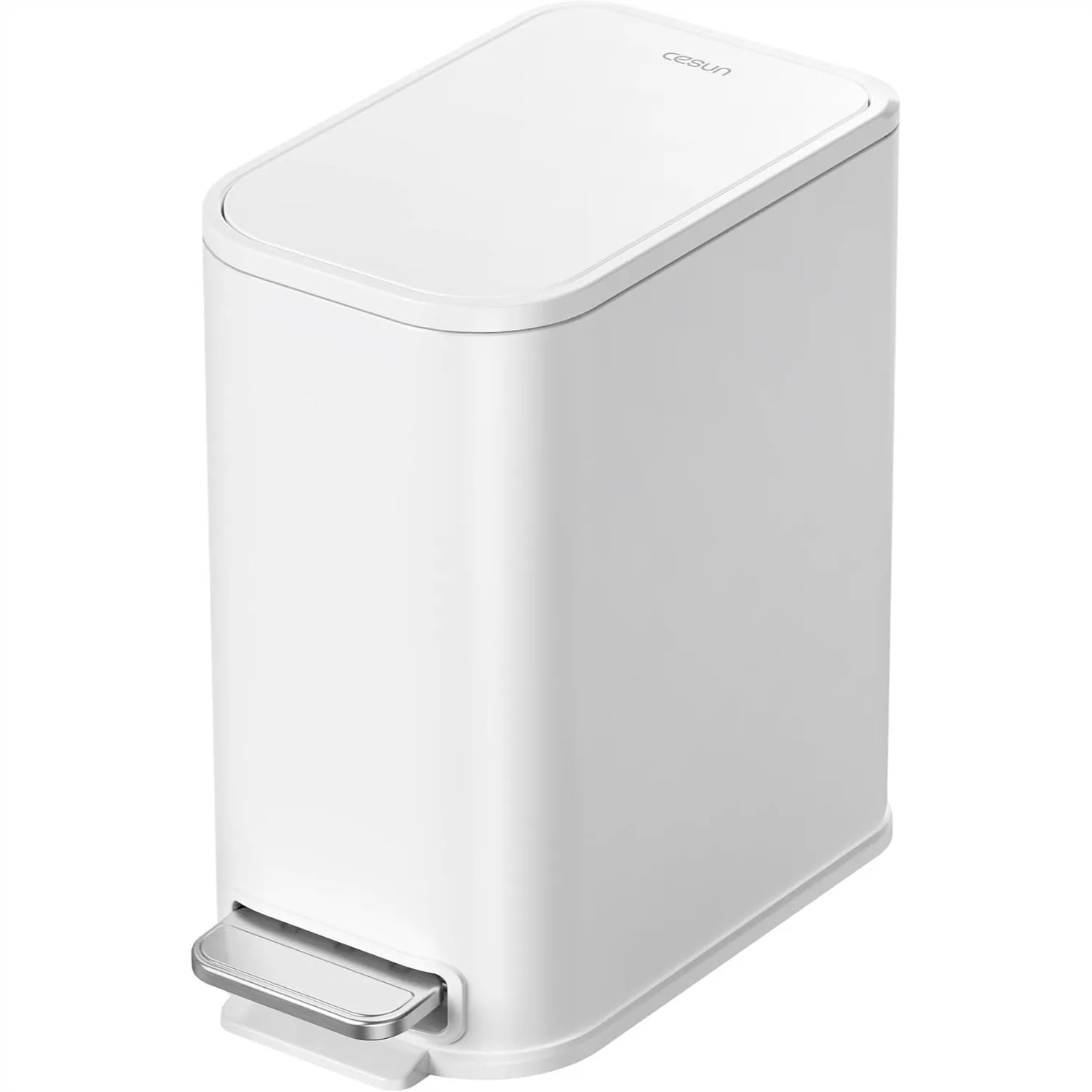 

Small Bathroom Trash Can with Lid Soft Close, Step Pedal, Stainless Steel Garbage Can for Home Use