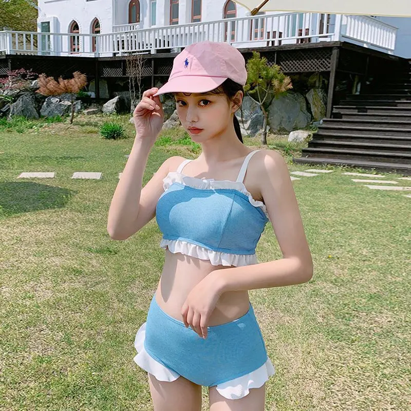 

Ins Girl Bikini Swimsuit Female Sexy Split Triangle Two-piece Set Small Fresh Hot Spring Vacation Swimsuit Bikini Set