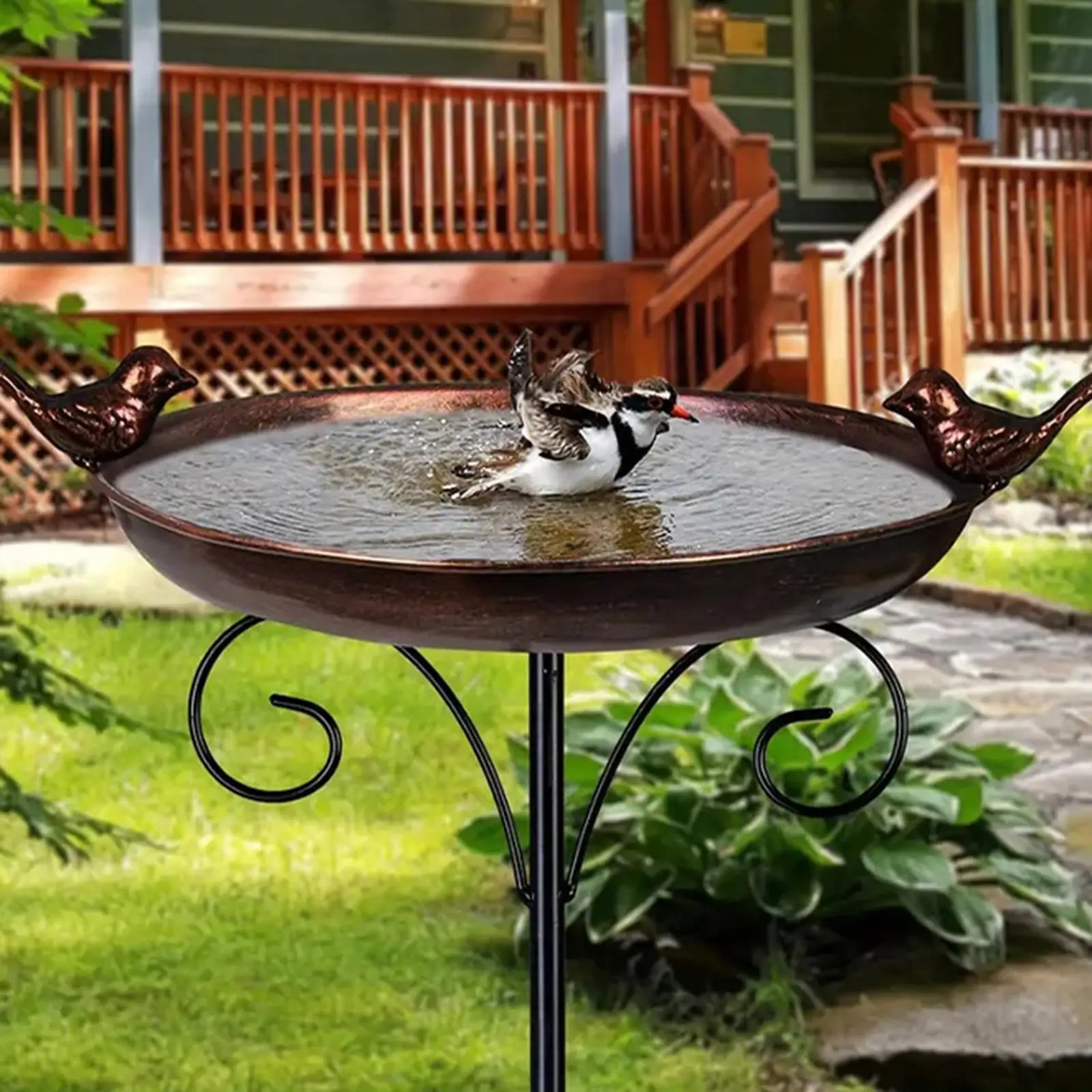

Metal Bird Bath Retro Design Bird Feeder with 5 Prong Stake Base for Outdoor Garden Patio Backyard Balcony Birdbath