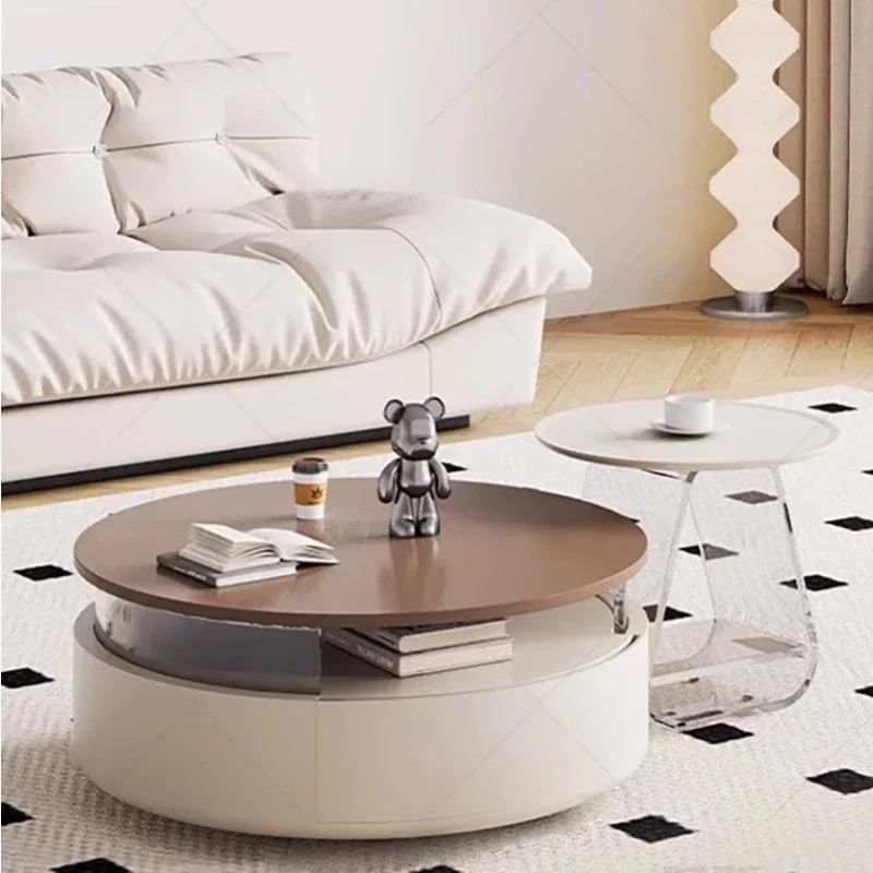 

Modern Round Mobile Coffee Table Design Floor Nordic Neat Elegant Wood Coffee Table Metal Couchtisch Living Room Furnitures