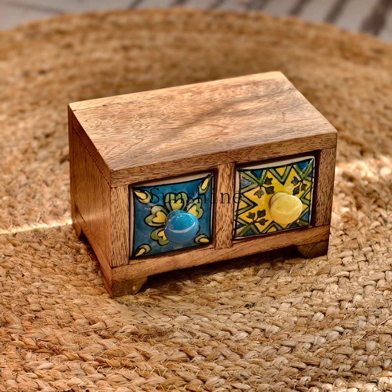 

Indian hand-painted storage jewelry box handmade wood exotic ceramic handicraft ornament