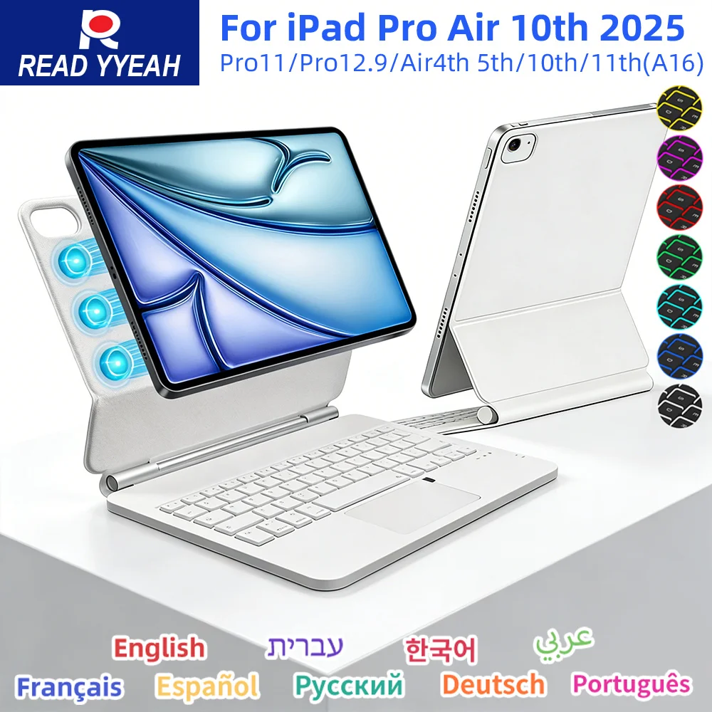 

Magic Keyboard With Multi-language For iPad Air 4 5 10.9in 10th iPad A16 2025 Pro 12.9in 2018-2022 Tablet Case Smart Cover