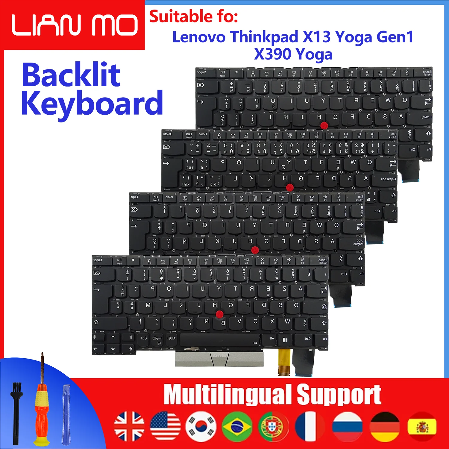 Teclado retroiluminado con diseño canadiense francés/checoslovaco/español/francés/italiano/británico para Lenovo ThinkPad X13 Yoga Gen1/X390 Yoga