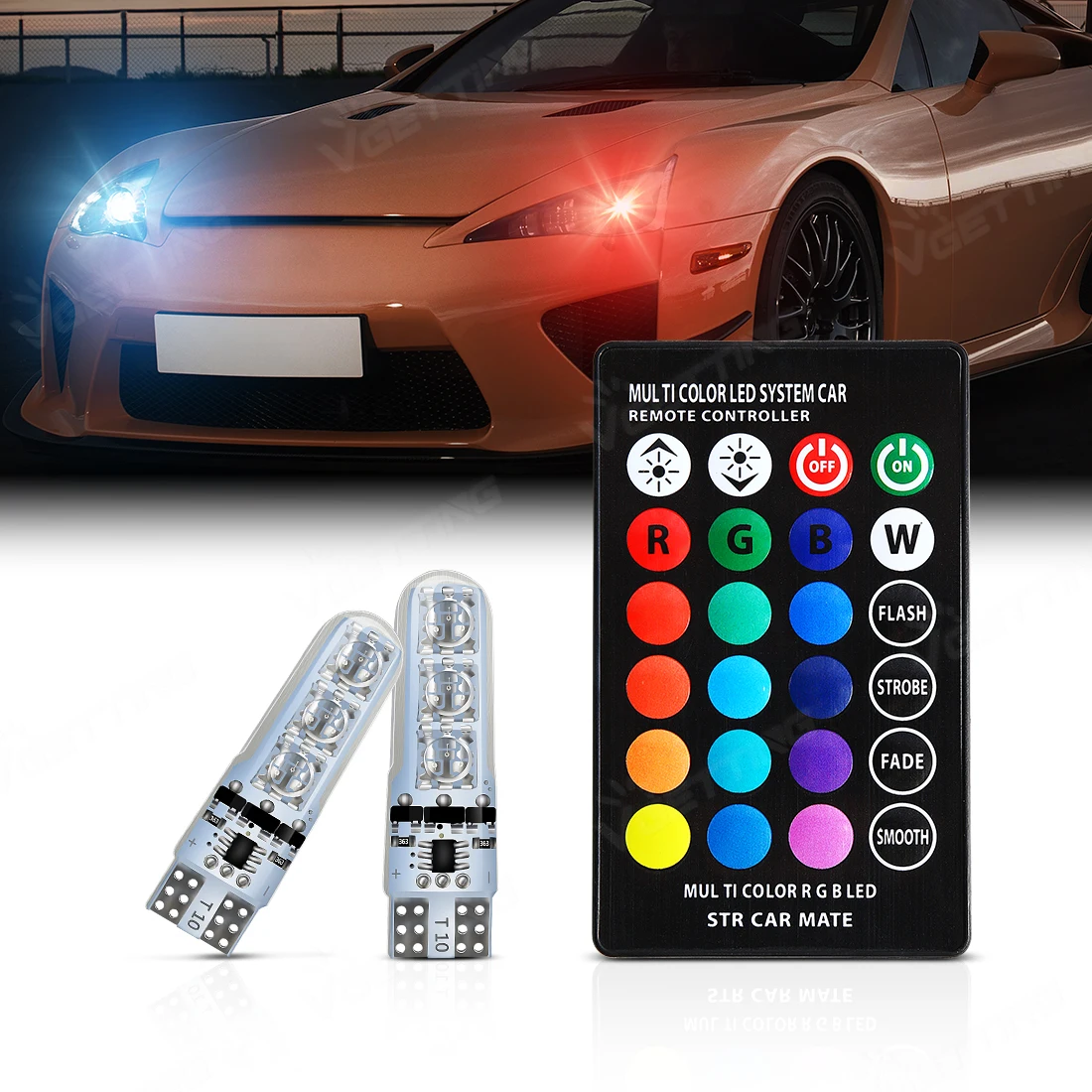 

T10 W5w 6SMD RGB LED Bulb Remote Control COB Lamp Car Lighting Reading Lights Automobiles Wedge Lamp with Remote Controller