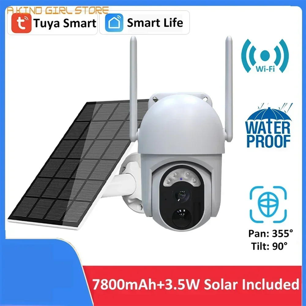 Tuya Smart 3MP 3.5W Solar 7800mAh Battery Wireless PTZ Outdoor Waterproof Surveillance WiFi IP Security CCTV Color Light Camera