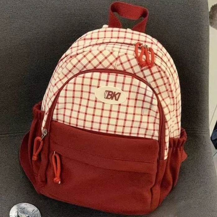 Fashion Cute Plaid Backpack Large-capacity Student Schoolbag Textbook Storage Bag Travel Commuter Backpacks Satchels Woman Bags