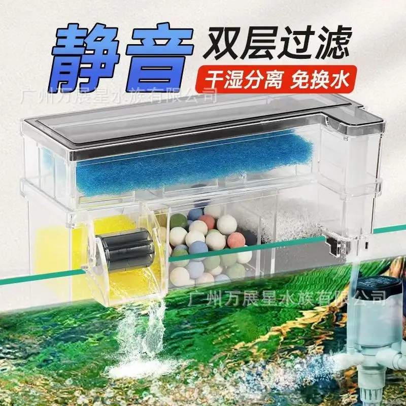 Fish tank filter, wall-mounted filter, wall-mounted circulation system, three-in-one oxygenation and water purification drip box