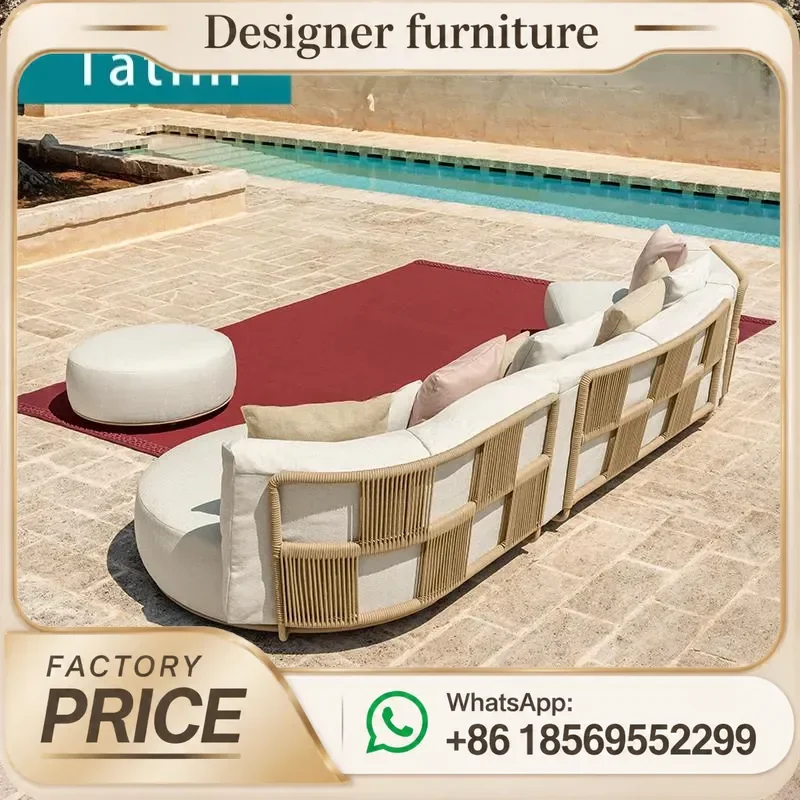 Curved Outdoor Sofa Set Aluminum Alloy Rope Weaving Waterproof Sunscreen For Villa Courtyard Balcony Garden High End Leisure