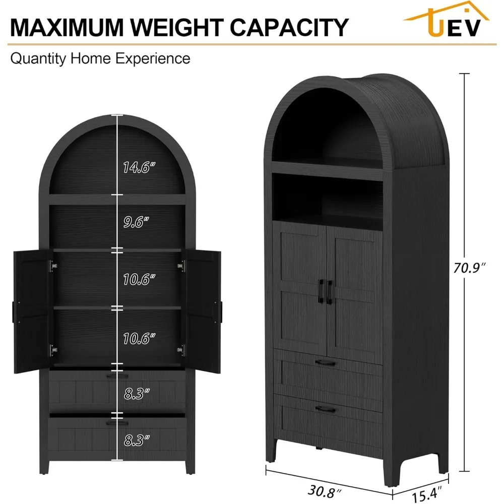 71.3 Inch Arched Cabinet, High Arched Storage Cabinet with Doors and Shelves, 6 Tier Modern Kitchen Pantry Cabinet,Modern Wooden