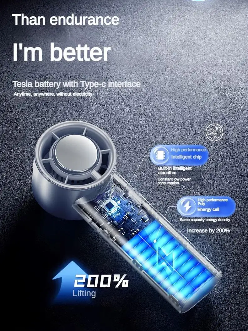 Handheld Portable Fan 199-Speed Desktop Fan USB Rechargeable Cooling Refrigeration Fan LED Display For Home Office Travel ﻿