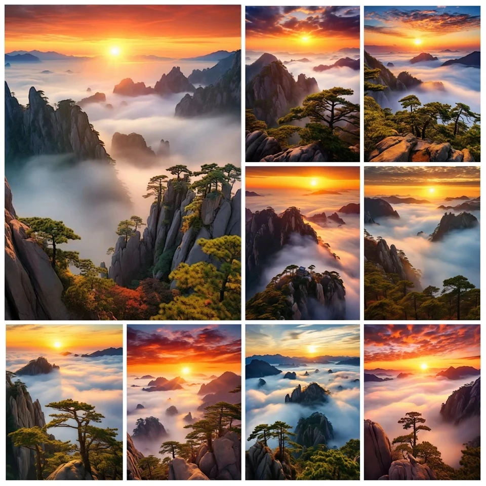 

DIY Diamond Painting New 2024 Mountain Cloud Sunrise Scenery Full Diamond Chinese Cross Stitch Kit Embroidery Home Decor WE1945