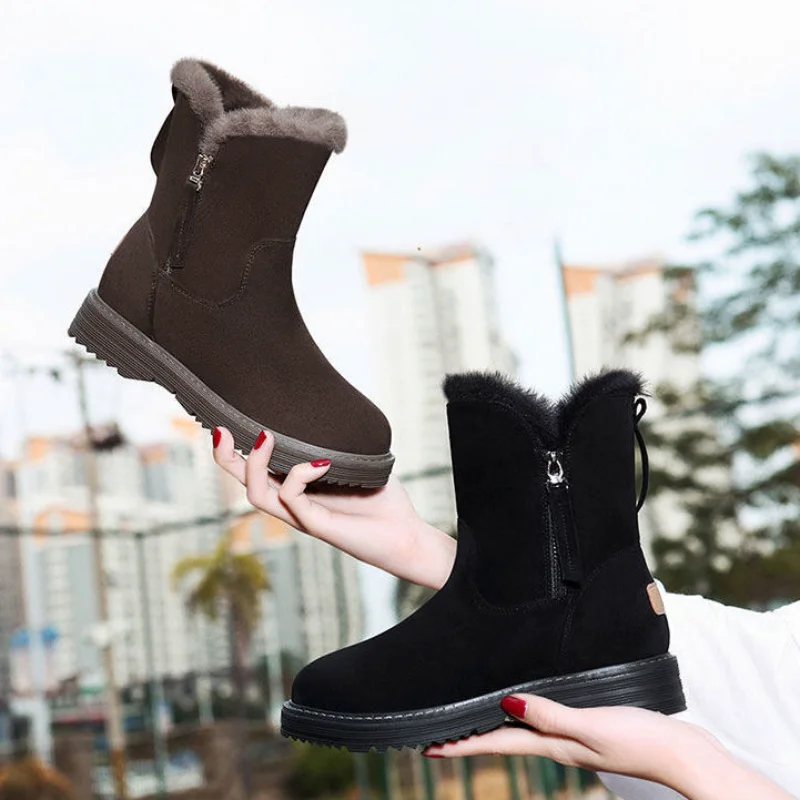 On Offer With High Quality Women\'s Shoes Brown Booties Half Flat Footwear Hot Black Winter 2024 Snow Boots Woman Warm Elegant