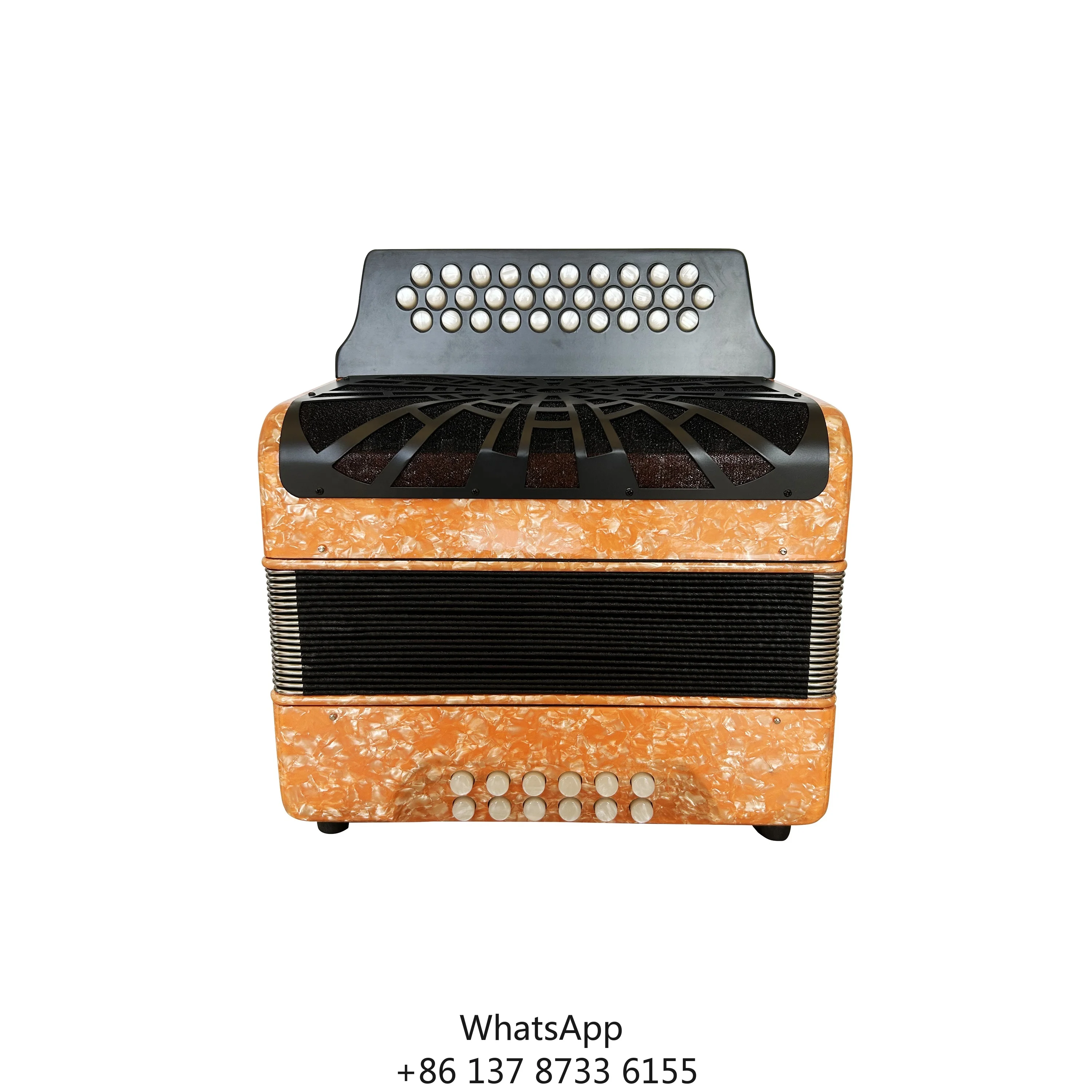 

Professional JB3112D Diatonic Accordion 31 Buttons 12 Bass 3 Chorus Orange Celluloid White Buttons Wood Material