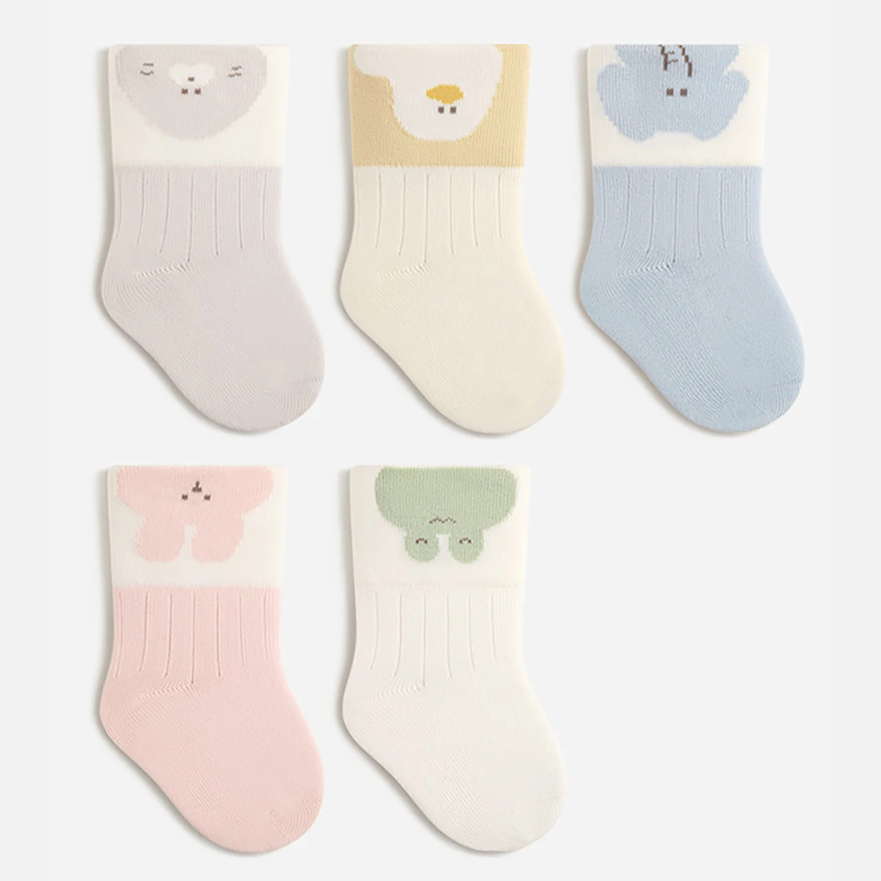 5Pairs Spring Autumn Baby Cotton Socks Sweat Absorbing Breathable Loose-fit Kids Mid-calf Sock Seamless Toddler Footwear 0-3Year
