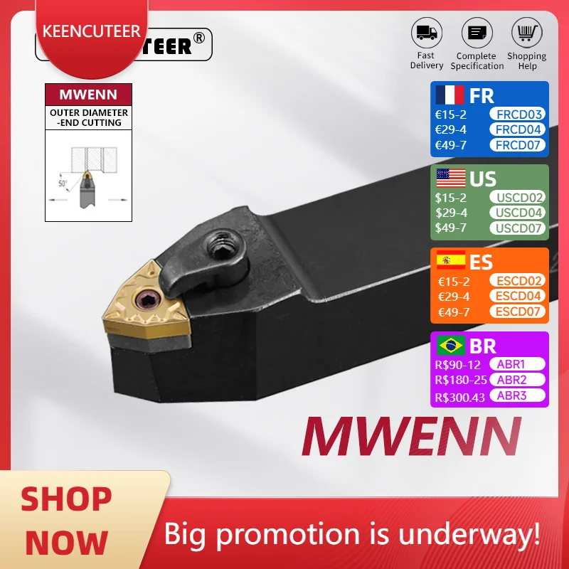 

MWENN2020K08 MWENN2525M08 External Turning Tool MWENN Lathe Bar Turning Holder CNC Cutting Tool Cutter Bar