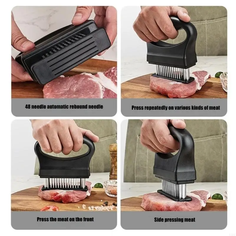 Durable 48 Needle Tenderizer Tool Tenderizer Produced For Steaks Chicken And Pork With Ergonomic Handle X3UC
