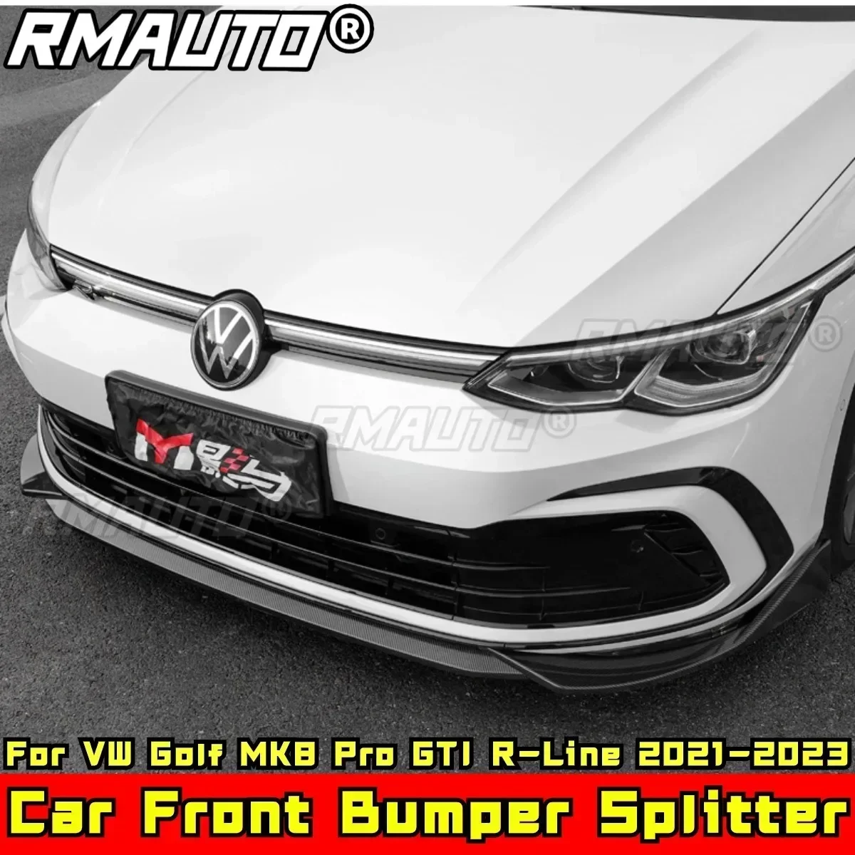 For VW Golf MK8 Pro GTI R-Line 2021-2023 Body Kit Front Bumper Protector Glossy Black Front Bumper Spoiler Car Accessories