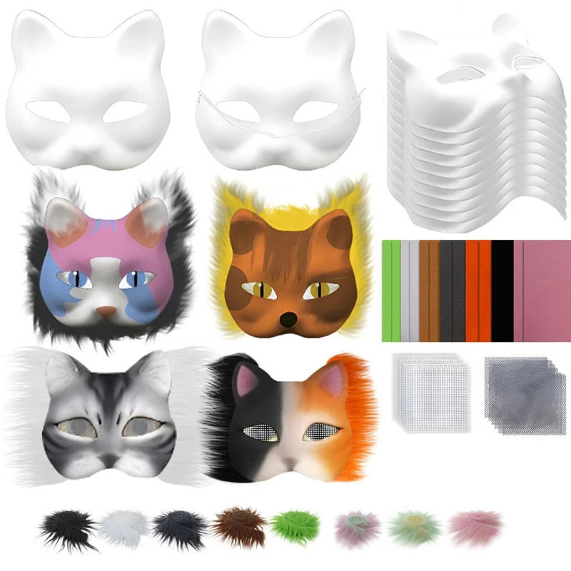 

29pcs DIY Handmade Graffiti Half Face Mask Party Christmas Gifts Mask Set Blank Mask Half Face Hand Drawn Animal Cat Fox Cosplay