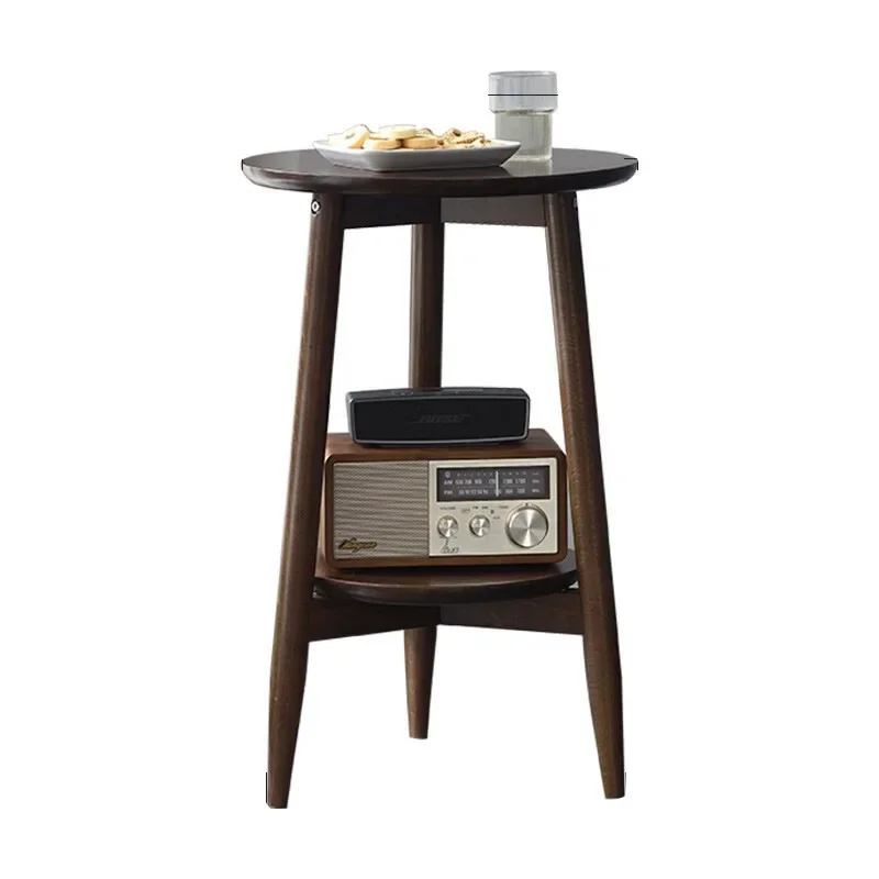 Creative Nordic sofa side table, small round table, simple living room, creamy double-layer small table, solid wood small