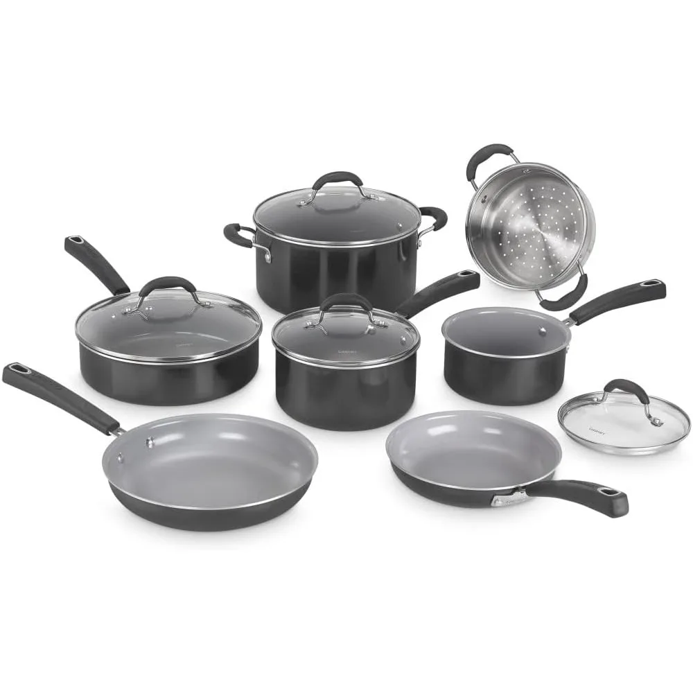 11-piece nonstick cookware set that provides long-lasting food release that you can savor, black