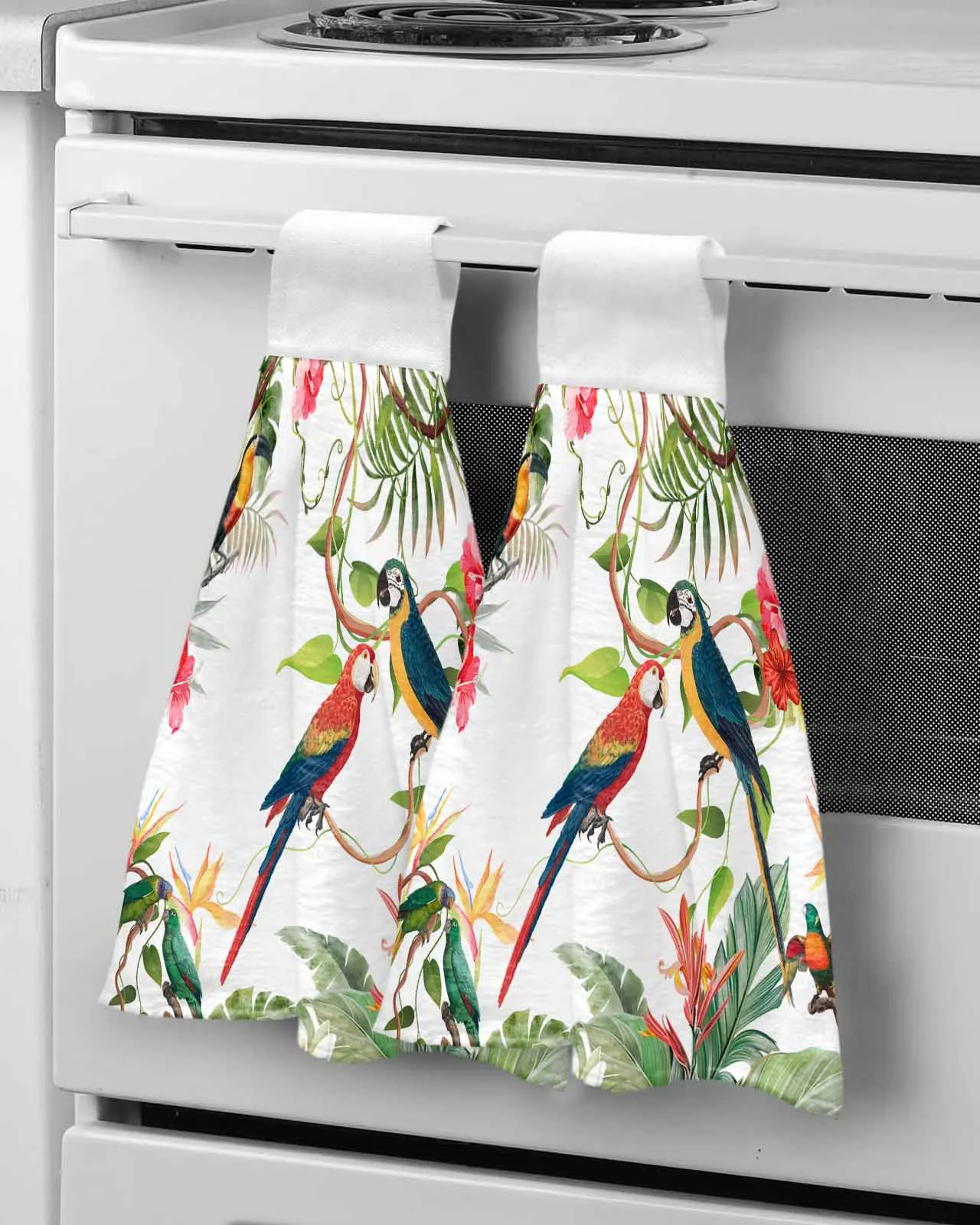 Tropical Leaves Parrot Flowers Hand Towels Kitchen Bathroom Hanging Cloth Quick Dry Soft Absorbent Microfiber Towels