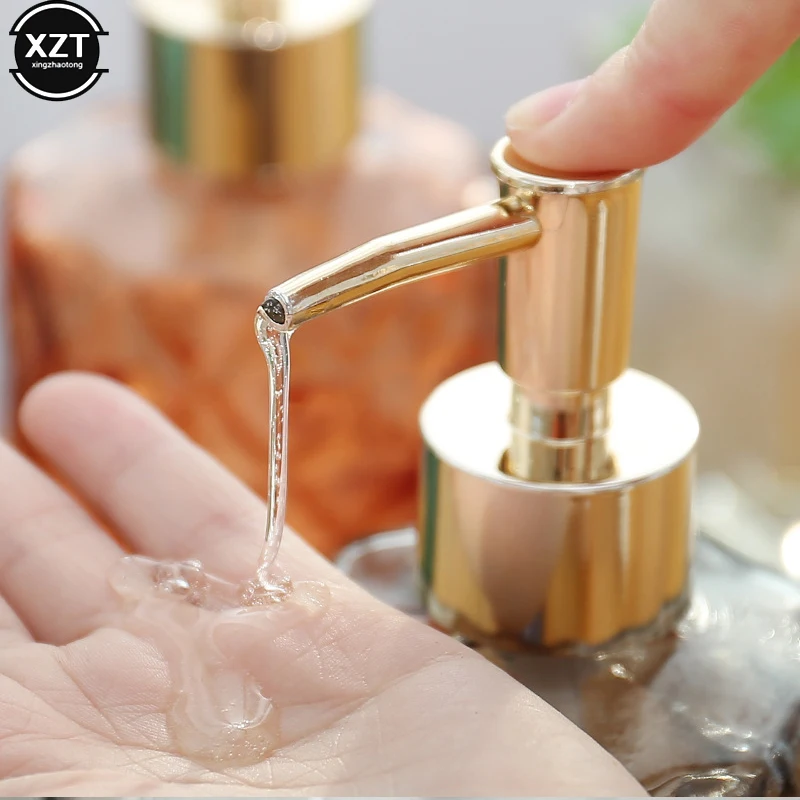 1PCS 330ml Manual Soap Dispenser Transparent Glass Hand Sanitizer Bottle Container Vacuum Bottle Bathroom Decoration Accessories