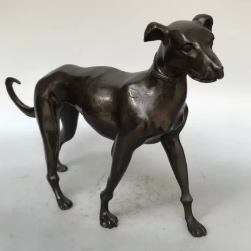 Vintage Brass Zodiac Dog Statue - Traditional Chinese Animal Ornament, Desktop Decor for Home & Office