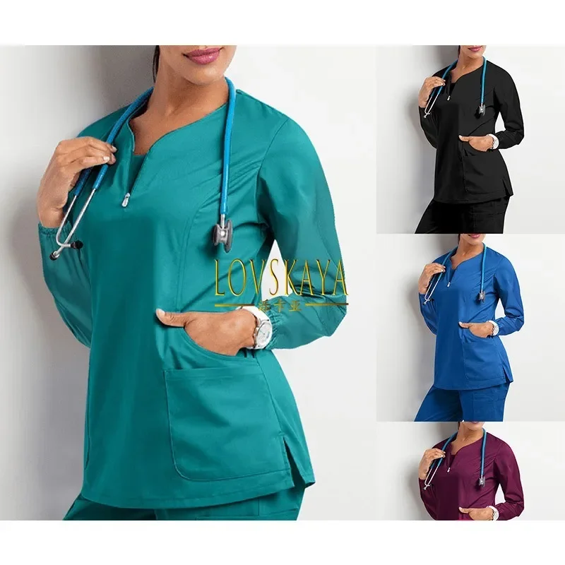 

Autumn and winter elastic quick drying operating room work nurse uniforms long sleeved hand washing clothes