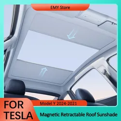 For Tesla Model Y Roof Sunshade 2024 Magnetic Telescopic Sun Shade Anti-UV Ray Glass Sunroof Model Y 2023 Interior Accessories