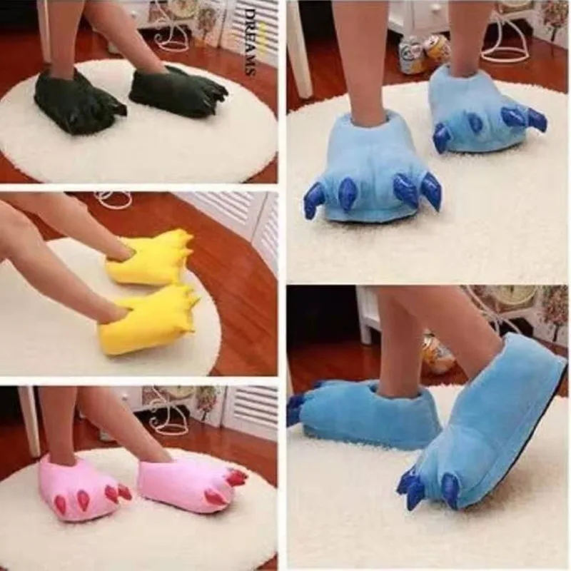 Fluffy Cartoon Duck Paw Slippers For Women Closed Heel Winter Indoor Cozy Plush Animal Claw House Shoes Couples Holidays Gift
