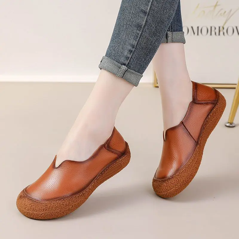 Damskie proste płaskie buty rekreacyjne damskie wygodne buty z paskami jesienne mokasyny damskie mokasyny wsuwane oryginalne skórzane mieszkania mama