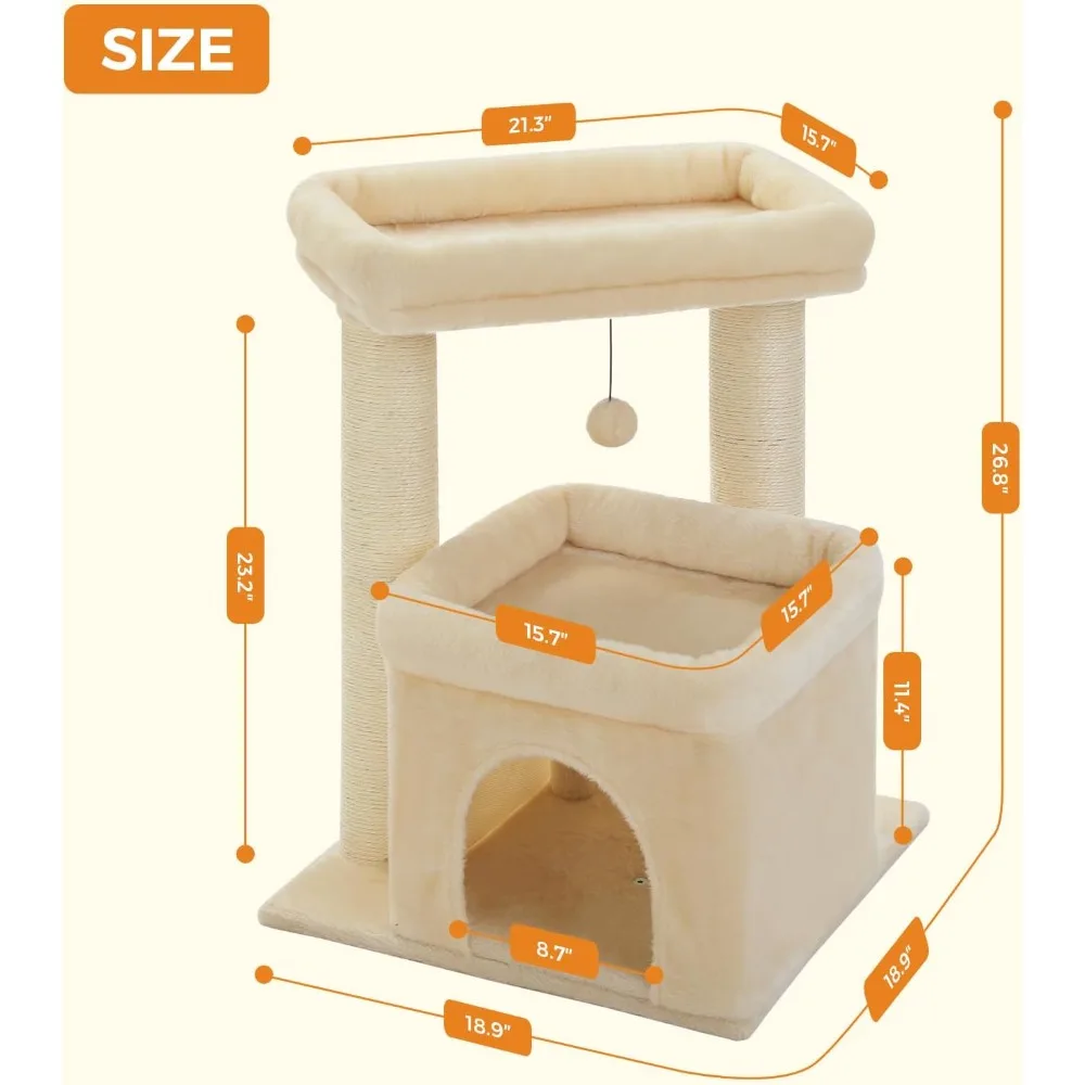 Sisal Scratching Posts and Large Cat Tower with Extra-Large Perch for Indoor Feline Enthusiasts