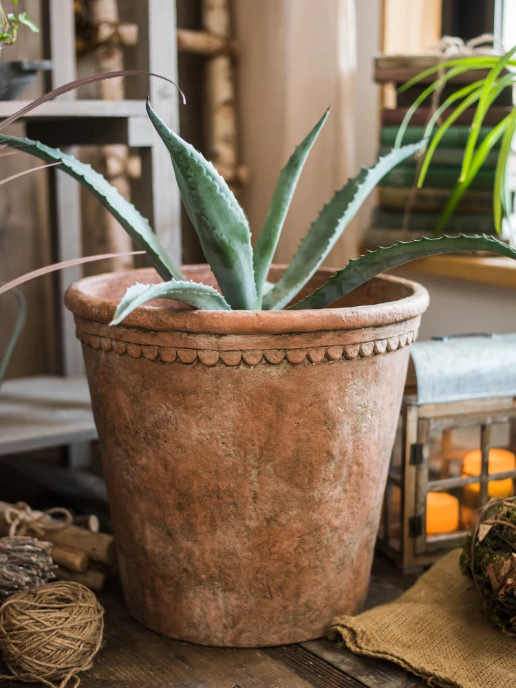 Rustic Large Red Clay Imitation Flower Pot for Living Room And Outdoor Courtyard Floor Standing Plant Pots Wabi Sabi Style