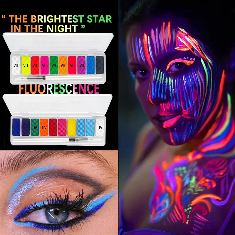 10 Colors Glow Fluorescent Neon Oil Face Body Art Paint UV Glow Oil Painting Halloween Party Fancy Dress Beauty Makeup Cosmetics