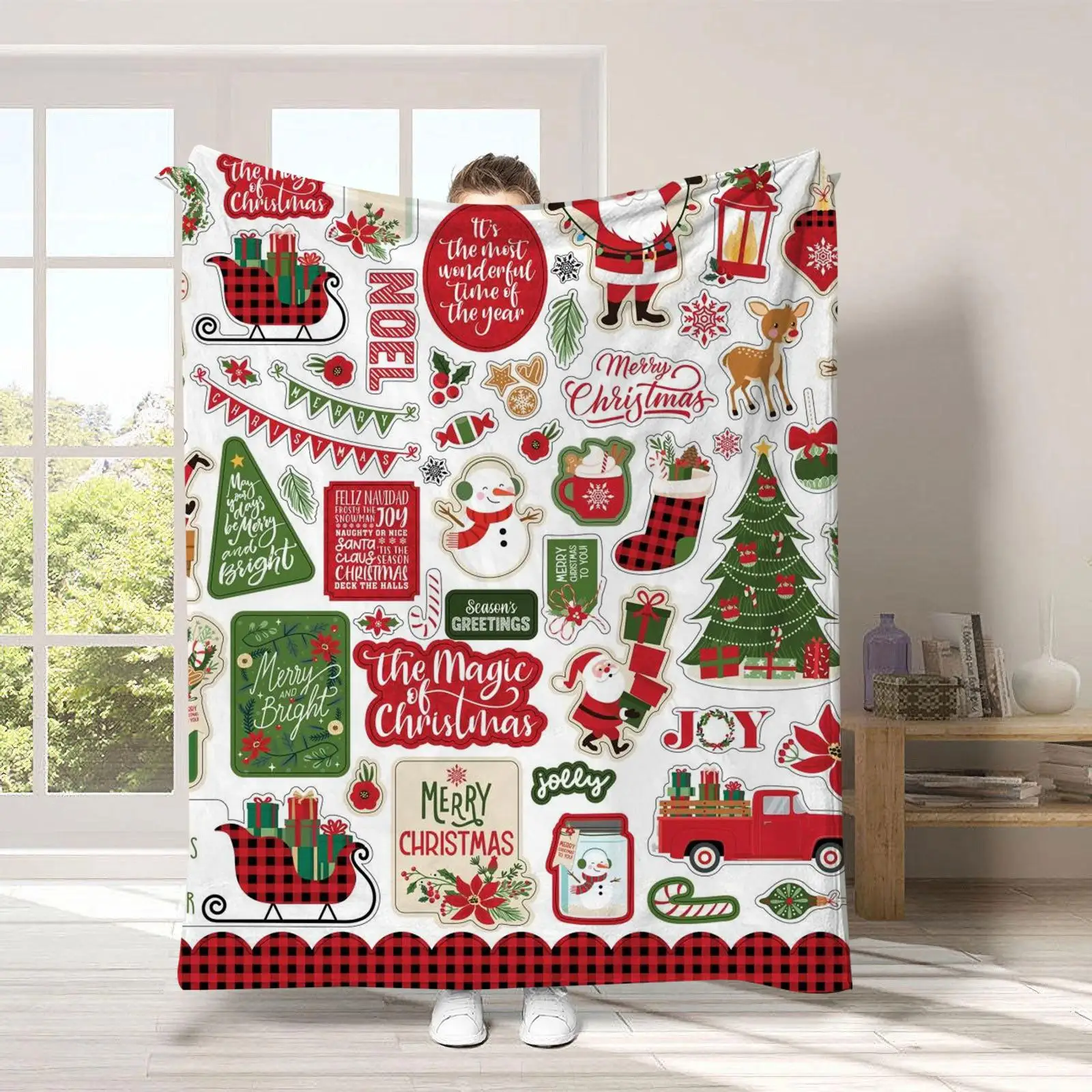 Christmas cartoon digital-printed polyester Bedroom velvet flannel cover blanket Fleece soft sofa cover blankets for beds