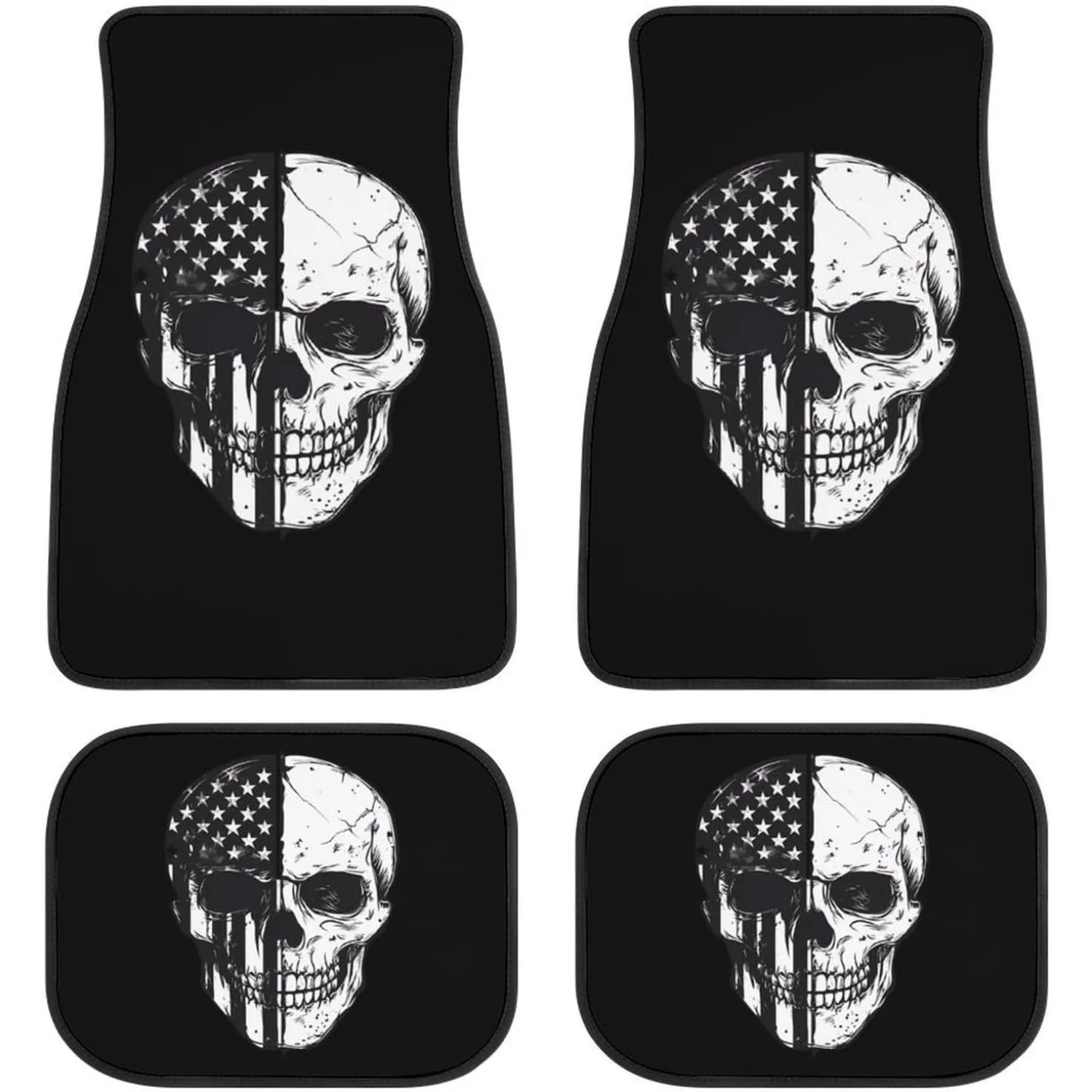 4pcs American Flag Skull Pattern Car Floor Mats, Trendy And Unique Style, Excellent Decorative Pick For Bikers And Patriotic Dri